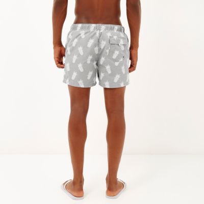 Grey pineapple print drawstring swim shorts